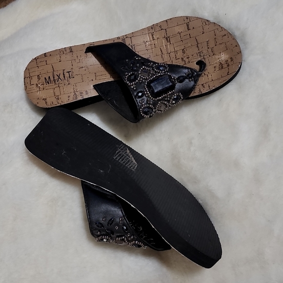 BLING Embellished Cork Mixit Black Wedge Sandals - Picture 4 of 5